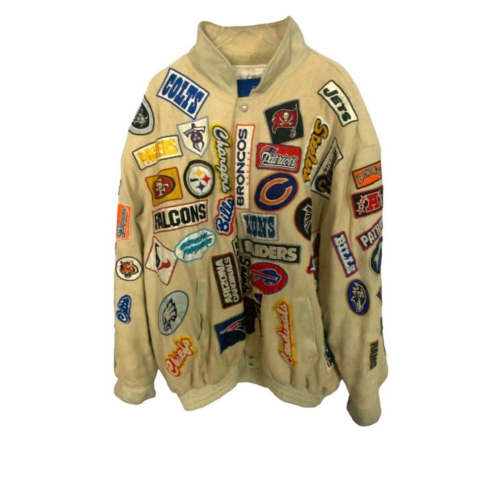 NFL Teams Custom Handmade Vintage Wool Leather Snap Up Quilted Reebok 8XL Jacket - Picture 15 of 16